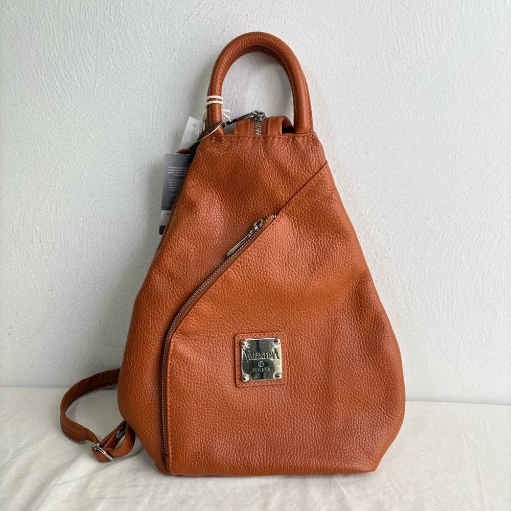 VALENTINA Made In Italy Pebbled Leather Convertible Backpack NEW W TAGS